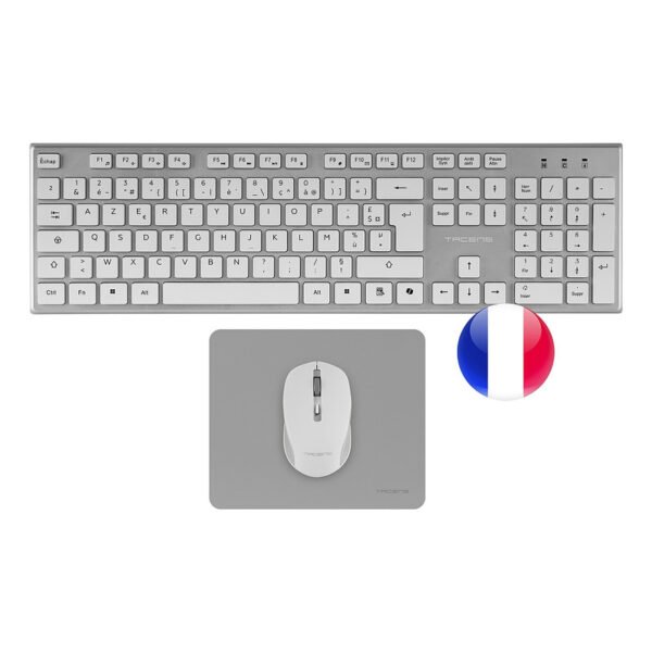 Tacens 6ZENITHWFR clavier Souris incluse maison/bureau RF sans fil AZERTY Français Argent, Blanc